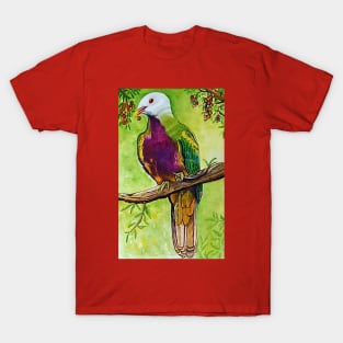 Watercolor Hand Drawn Bird Illustration Colorful T-Shirt